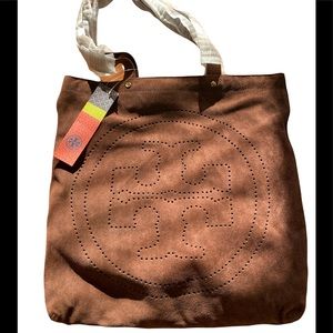 ⭐️NWT⭐️Tory Burch Suede Perforated T Logo Tote
